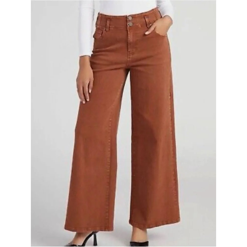Habitual Women Brown Wide Leg High Rise Stretch Pants HFM01742B Size 12/31